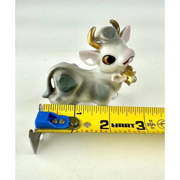 Vintage Cow And Lamb Figurines Ceramic White Gray Porcelain Gold Trim Japan - Picture 7 of 13